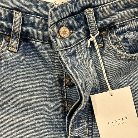 Kancan Shorts Womens 3/25 "Truly High‎ Rise 90's Bermuda Shorts" Distressed Blue - Picture 4 of 12